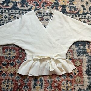 White Ribbed Peplum Top